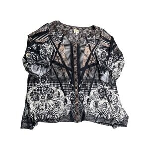 Fig‎ and Flower Anthropologie 2X Boho Tunic Top Mixed Print Blouse